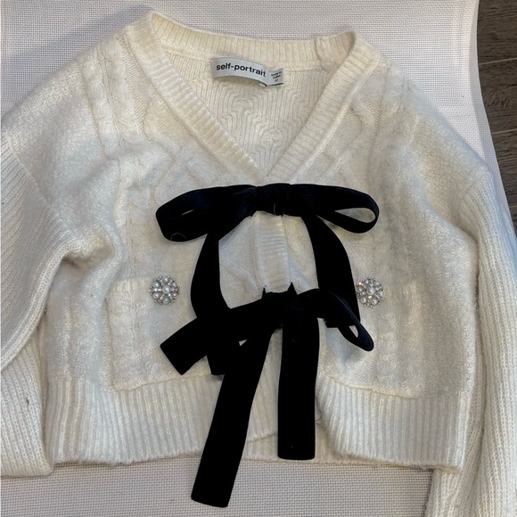 Self Portrait Knit Cardigan Sweater With Bows - Picture 4 of 5